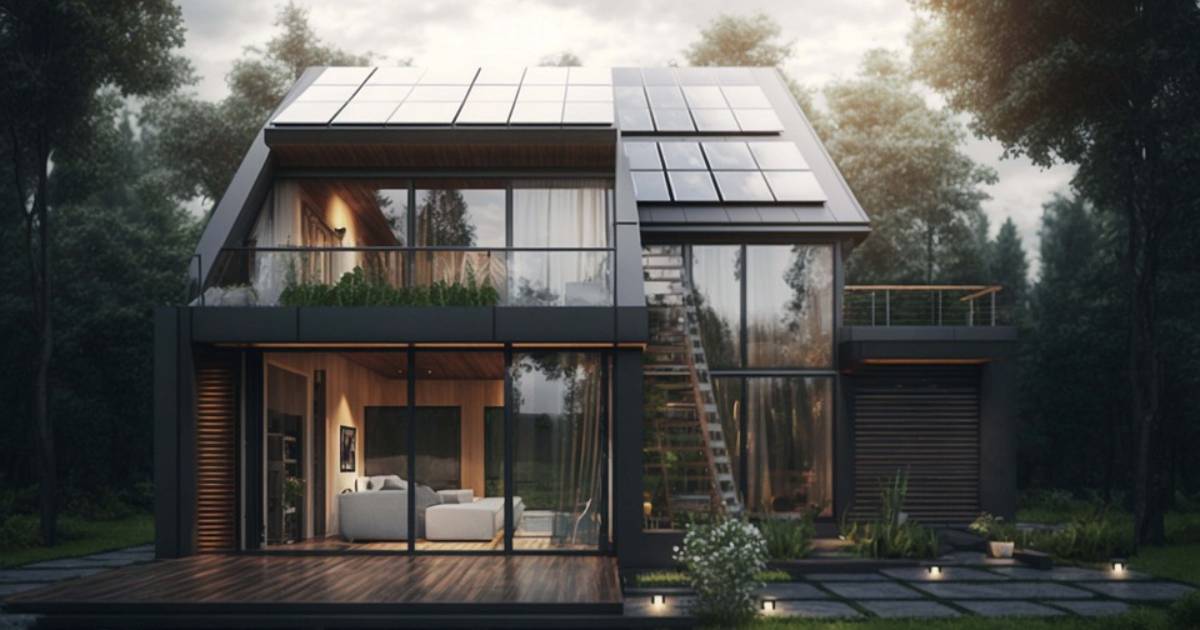 belle maison avec des panneaux solaires