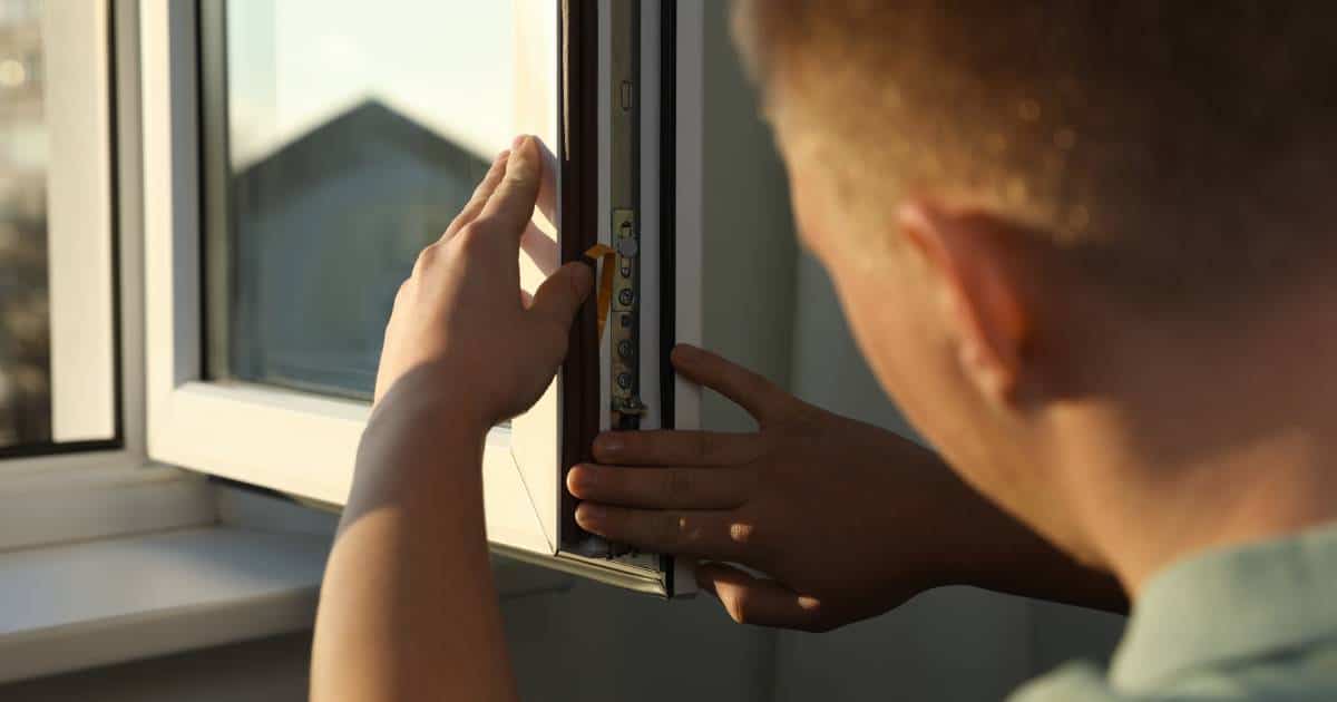 Un homme en train d'isoler une fenêtre